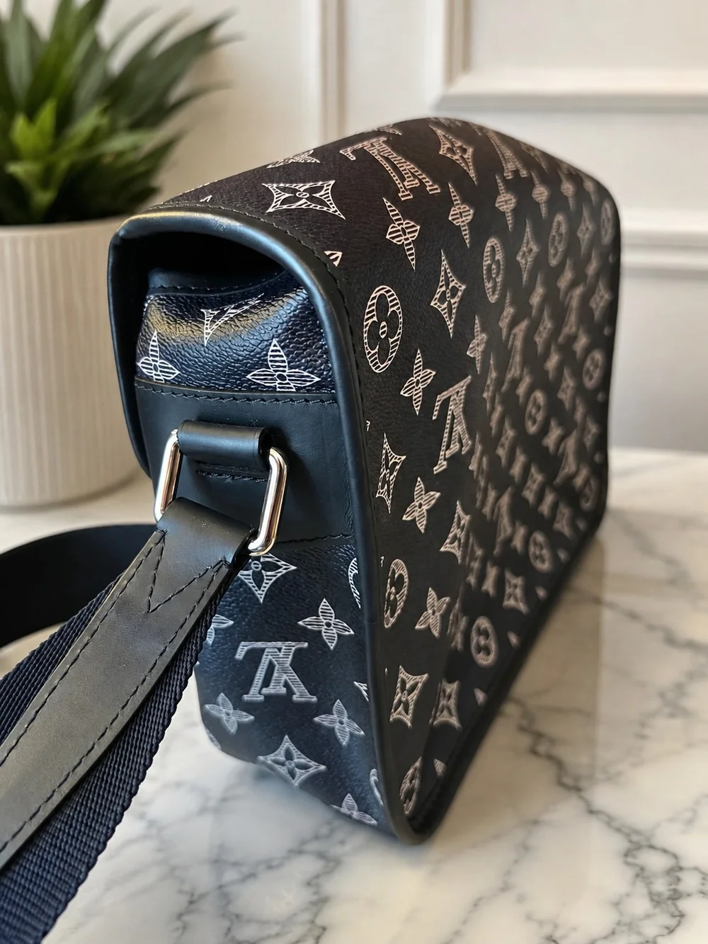 Louis Vuitton Men’s Navy Monogram Messenger Savane Bag with Lion Print M64248